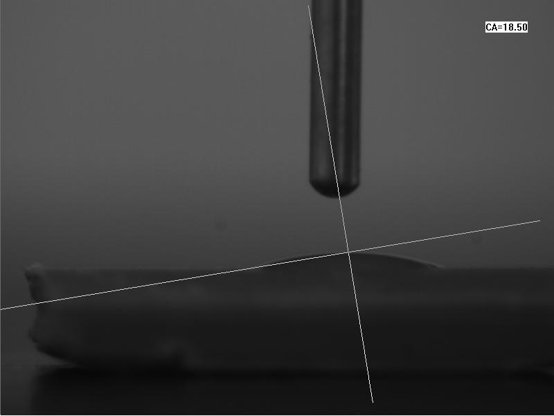 等离子处理后水滴角：18.50度